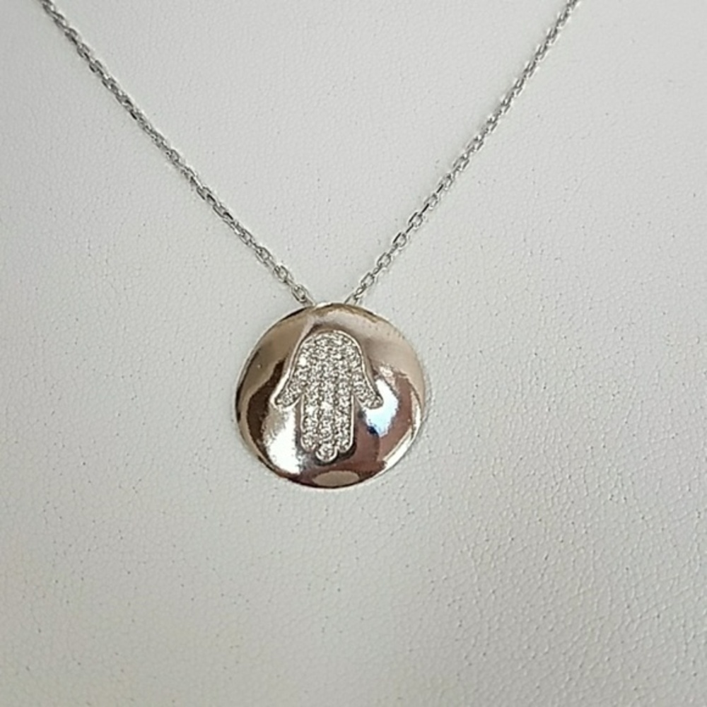 14k White Gold plated Chamseh Necklace 16" Chain